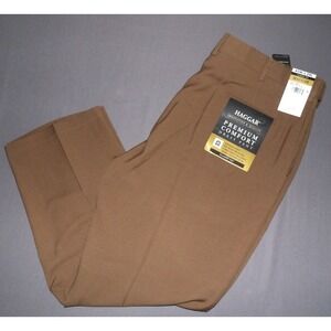 NEW! HAGGAR Classic Fit Brown Premium Comfort Dress Pants Men's 42 X 29 NWT!